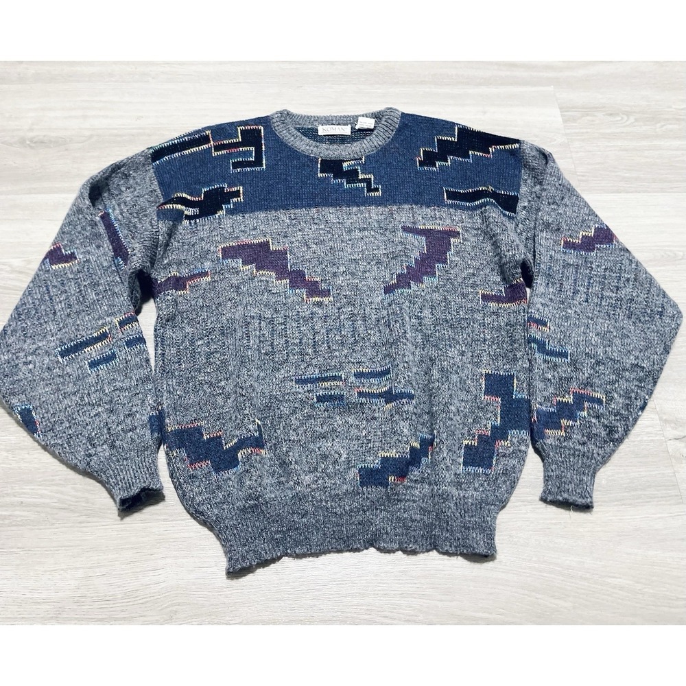 Koman‎ M Men's Vintage 80s 90s Grandpa Sweater Long Sleeve Abstract - Picture 2 of 3